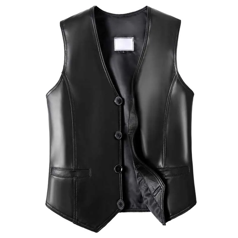 Autumn Winter Soft Leather Vest Men Casual Waistcoat Single-Breasted V-Neck Blazer Suits Vest Sleeveless Jacket Man Clothing