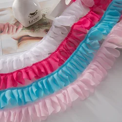 40Yards Pleated Lace Trim Layers Ruffle Tulle Ribbon Sewing DIY For Doll Accessories 4.5cm Red White Purple