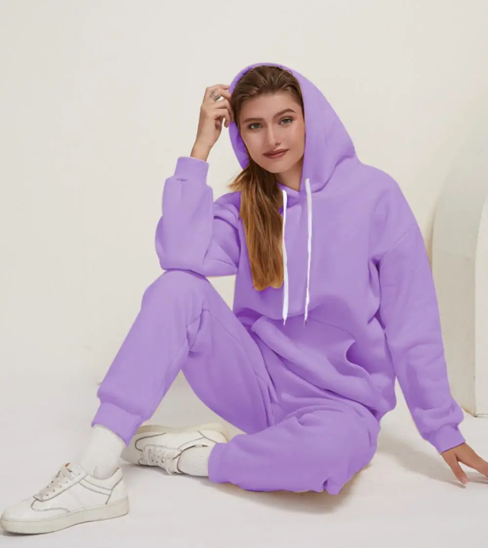 

Women Tracksuit Hoodies Casual Solid Color Thick Pullover and Long Pant 2-piece Set Long Sleeve Autumn Fleece Jogger Sports Suit