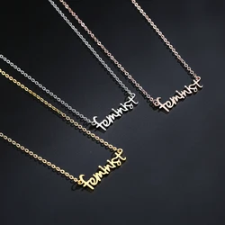 Cxwind Punk Letter Feminist Pendant Necklace Charm Strong Woman Pendant Stainless Steel Choker Jewelry Gift For Women collier