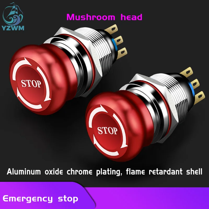 

YZWM 19mm 22mm Metal Emergency Stop Switch Mushroom Button Emergency Button Switch Small Power Emergency Stop Symbol