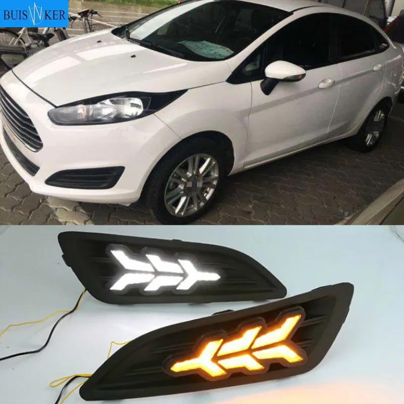 

1Pair for Ford Fiesta 2013 2014 2015 2016 LED Daytime Running Light LED DRL Fog lamp cover Yellow Turning signal Lights