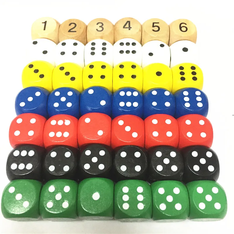 10pcs Wood Dice D6 Sided Dice 16mm Digital number or point Cubes Round Coener For Kid Toys Board Games