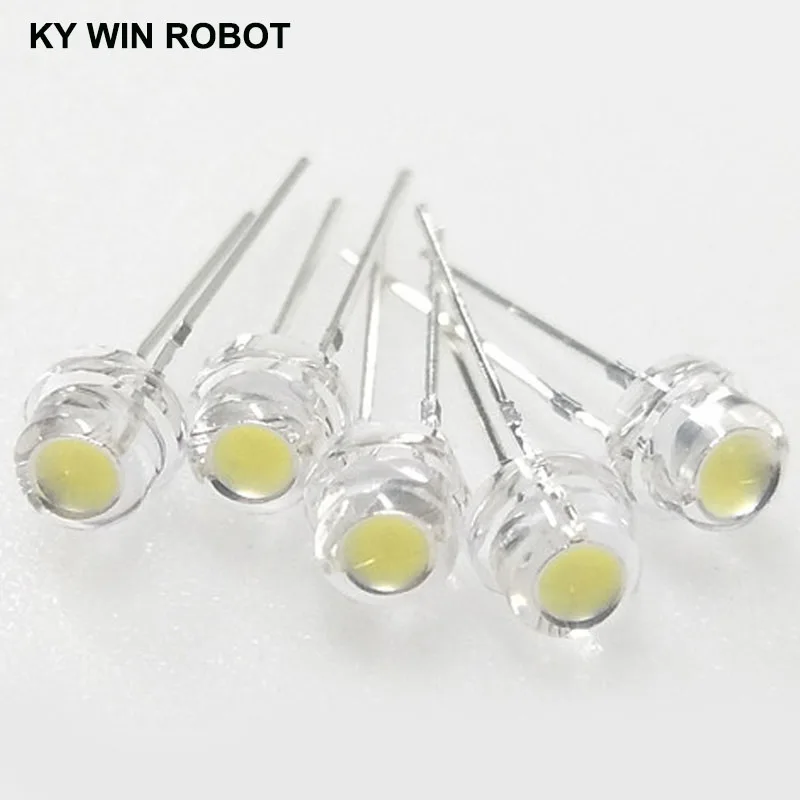 50pcs/lot white 5mm F5 Straw Hat LED Chandelier Crystal Lamp Beads Big Core Chip 6-7LM Light emitting diodes leds DIY lights