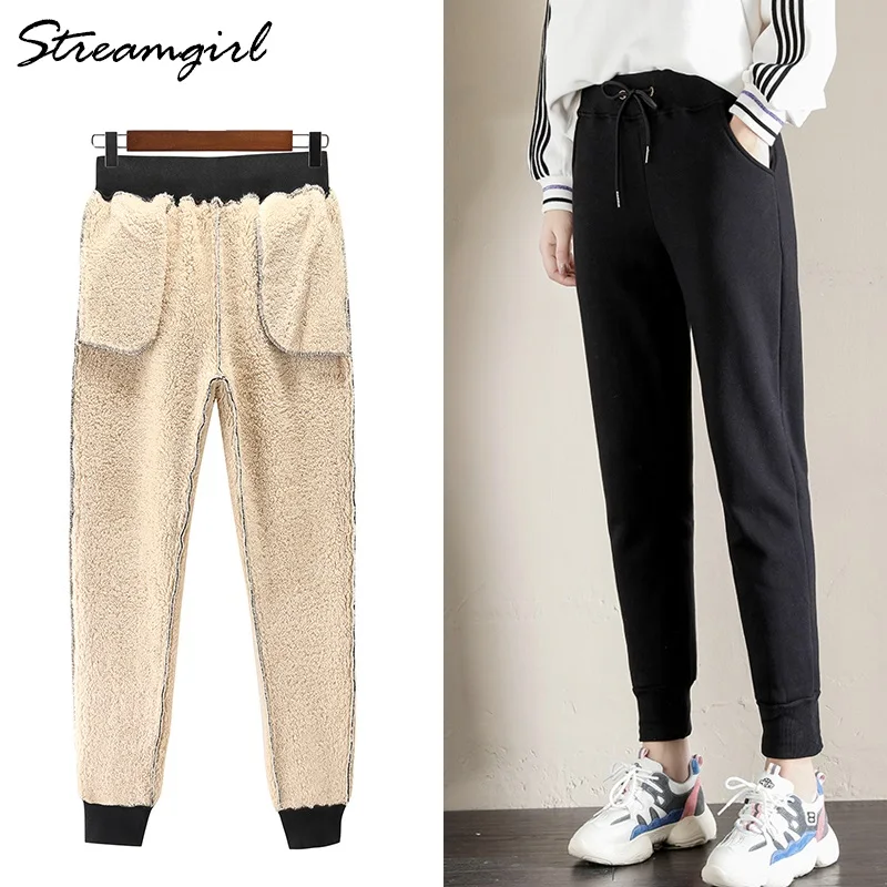 Thick Warm Winter Trousers Women Velvet Pants With High Waist Warm Sweatpants Women 2019 Ladies Sweat Pants Female Loose Pant