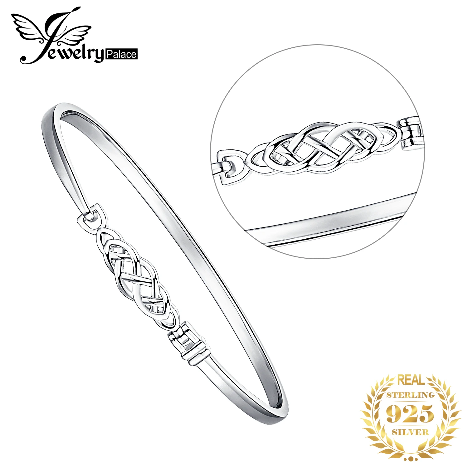 JewelryPalace Irish Celtic Knot 925 Sterling Silver Bangles Bracelet for Women Fashion Trendy Vintage Love Fine Female Bracelet