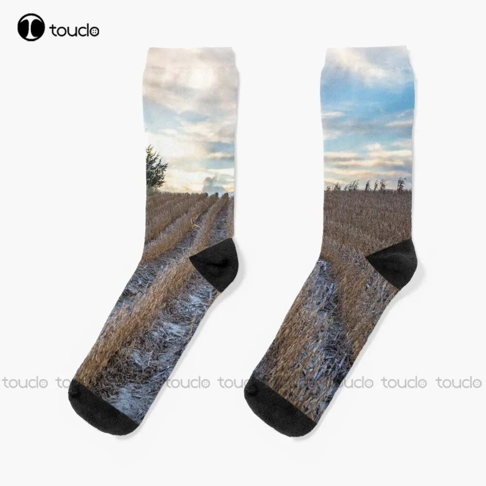 Row To Hoe - Soybean Field Leads To Platinum Sky In Nebraska Socks Sock Personalized Custom Unisex Adult Teen Youth Socks