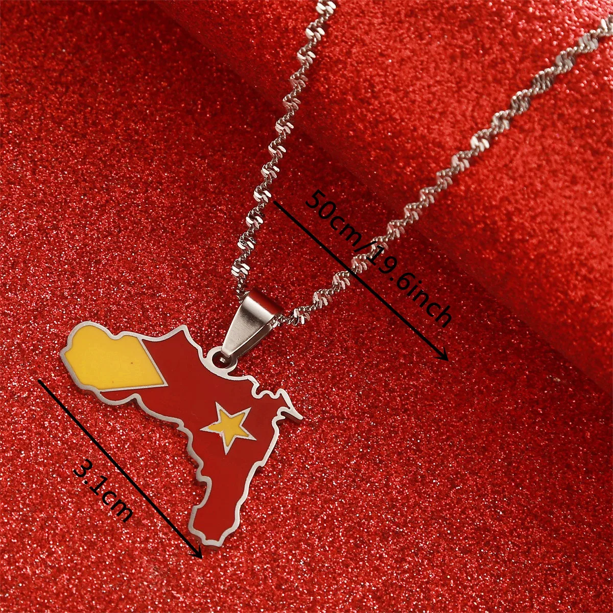 Stainless Steel Tigray Region Map Flag Of Ethiopia Pendant Necklaces Unisex Enamel Jewelry