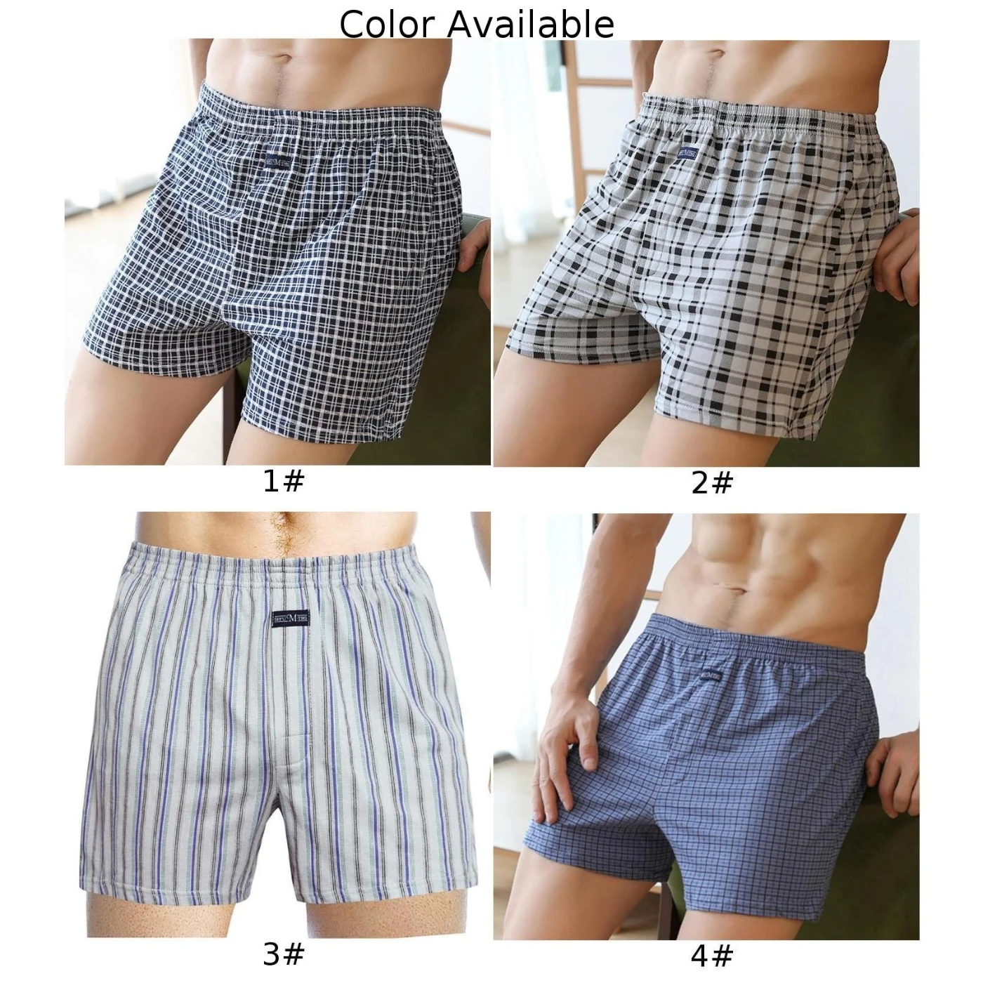 Men Casual Loose Plaid Wide Leg Cotton Boxer Shorts Pants Home Wear Underwear Fashion Nightwear Lingerie Comfy Bottom Underpants