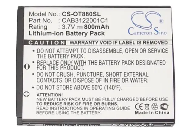 cameron sino 800mah battery for ALCATEL A392 A392G Miss Sixty One Touch 2005 2005D 510 510A 602 710 Chrome OT-2040D OT-385D