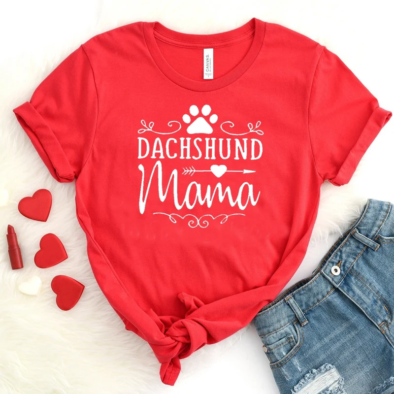 Dachshund Mama Dog Paw Mom Tshirt Funny Graphic Streetwear Women T-shirt Kawaii Short Sleeve Top Tees Cotton O Neck Mother Shirt