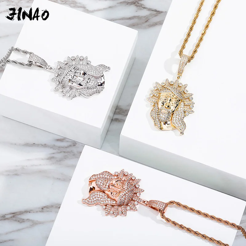 JINAO 2020 NEW High Quality  Personality Iced Out HIP HOP AAA+CZ Jesus Pendant With 4mm tennis chain Men and Women Jewelry