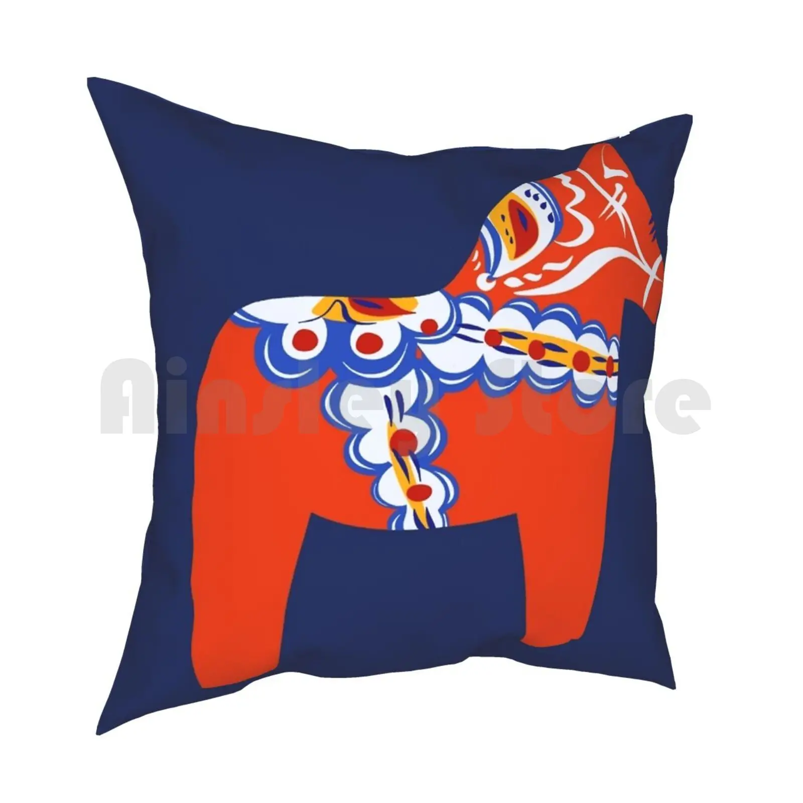 Red Swedish Dala Horse Pillow Case Printed Home Soft Throw Pillow Red Swedish Nordic Norwegian Dala Horse Red Horse Dala