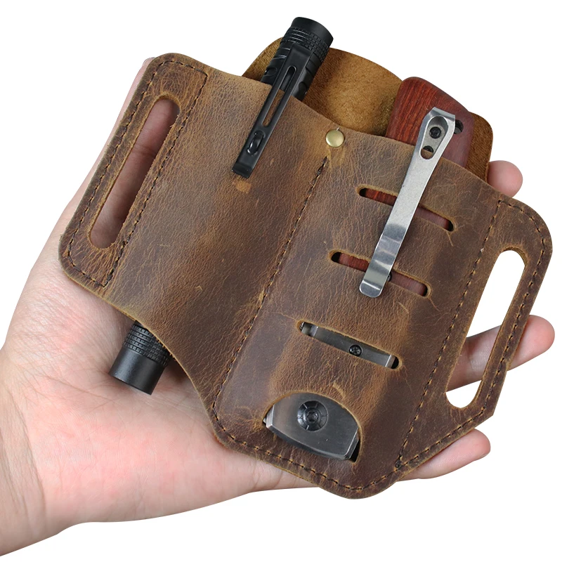 EDC Leather Sheath, Belt Organizer, Belt Holder, Leather Knife Sheath, Multitool Sheath Pouch, Flashlight Holder Bag