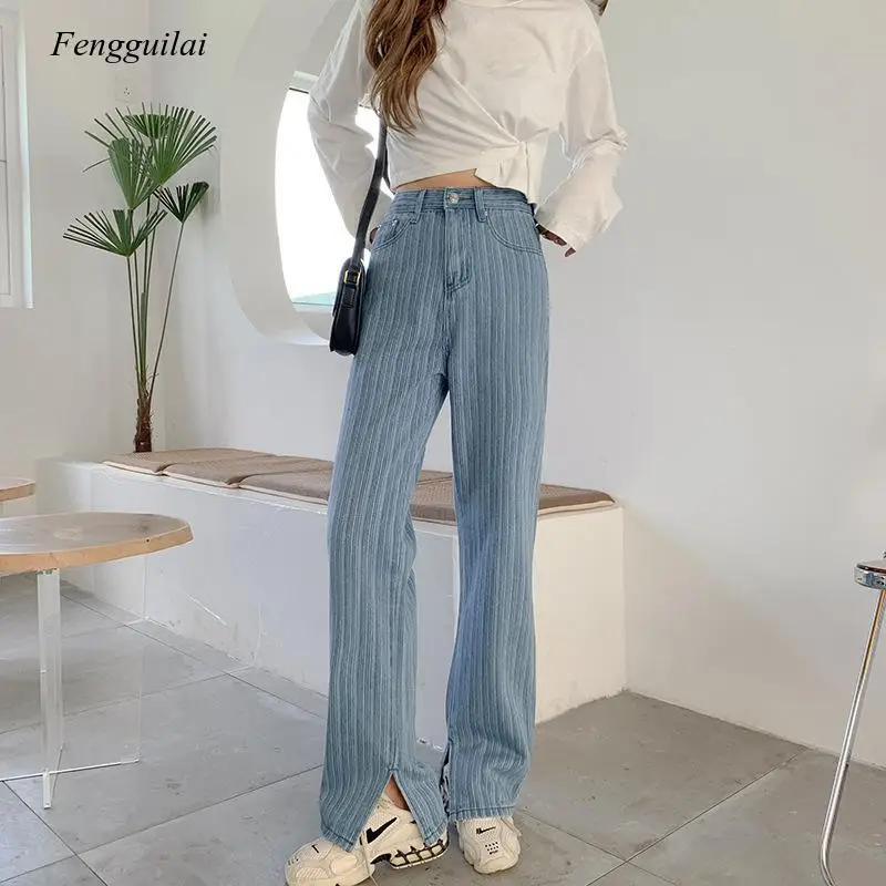 Spring and Summer Jeans 2021 Women's New Korean Straight Tube Trousers Loose Girl Jacquard Pants