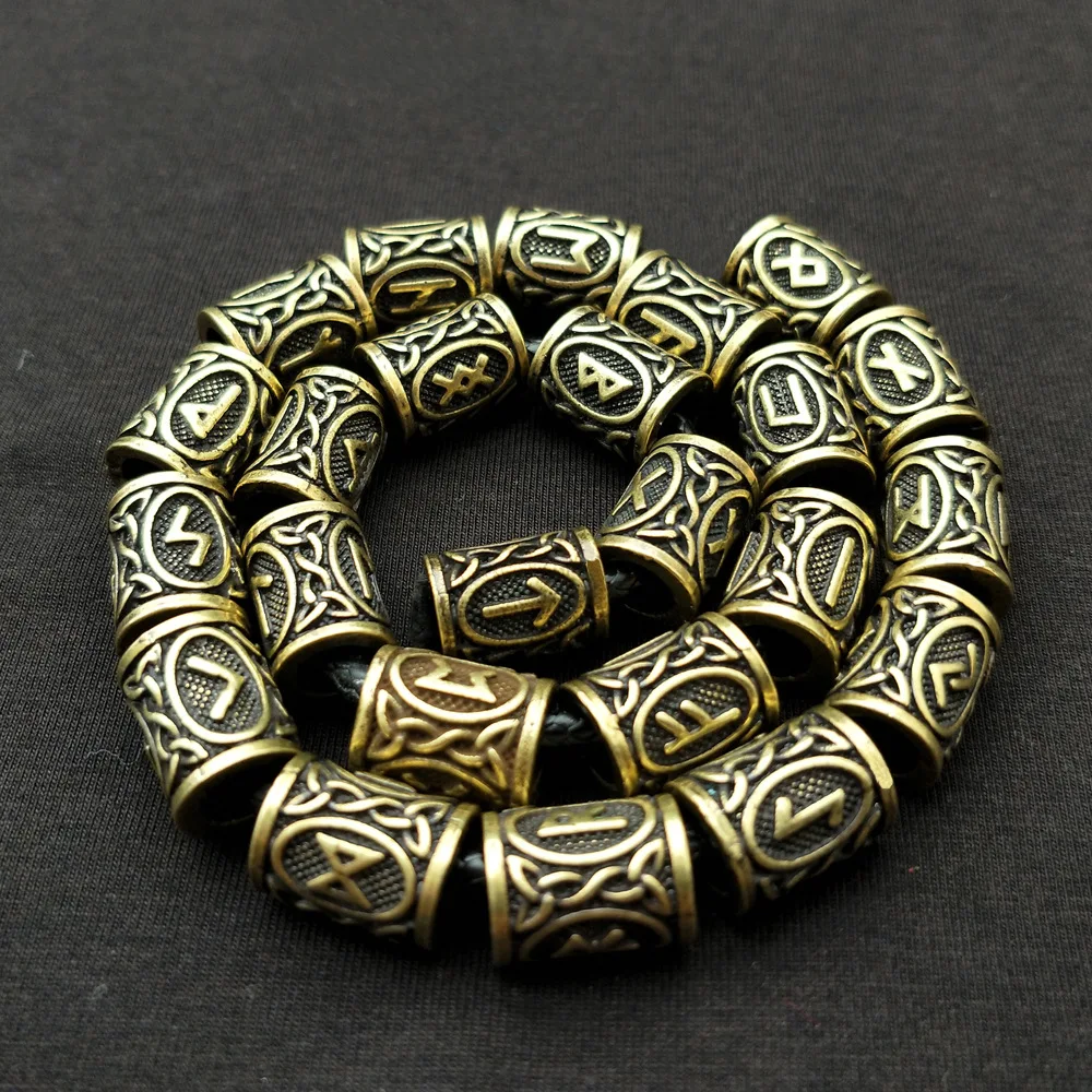 24Pcs Runic Runes Metal Beads Viking Jewelry Bead For Hair Beard Braided Charms Bracelet Making Jewerly Craft Wholesale Supplies