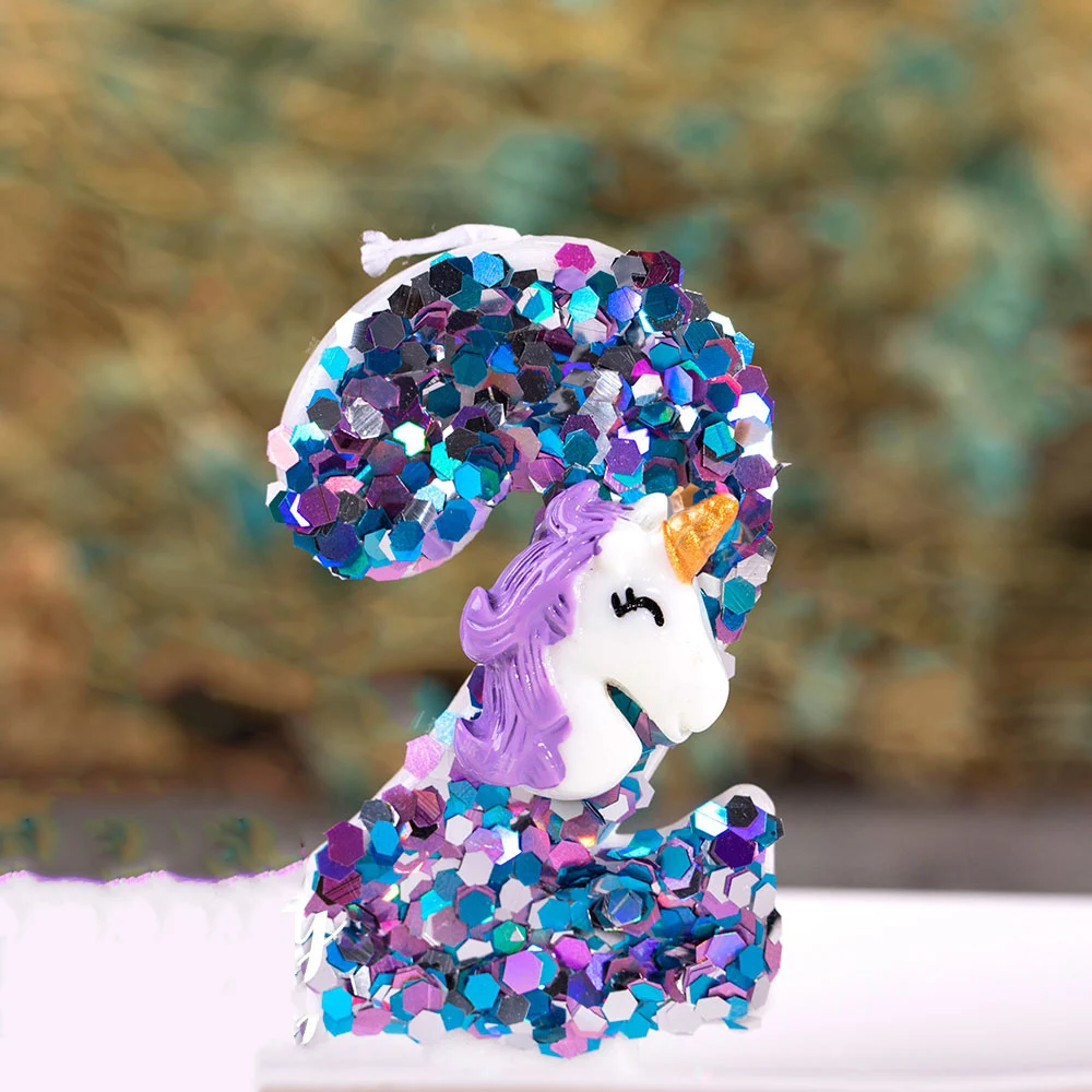 Purple Rainbow Horse Unicorn Baby Birthday Candle Decorations Shiny Rhinestone Wedding Smokeless Candle Toppers Baking Supplies