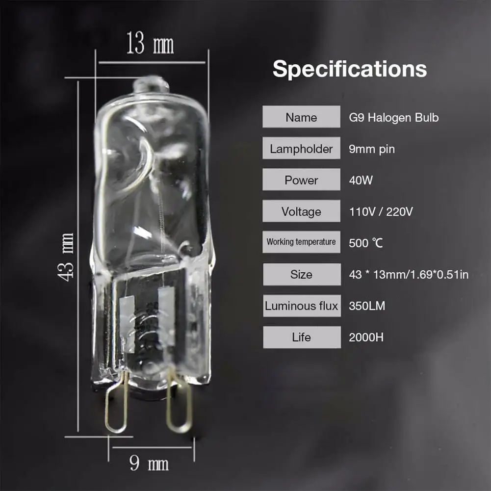 1/2 шт., долговечная галогенная лампа для духовки G9, 500 ℃