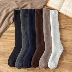 Winter Men's Knee Wool High Socks Thick Warm Harajuku Retro Compression Male Long Sock 5 Pair