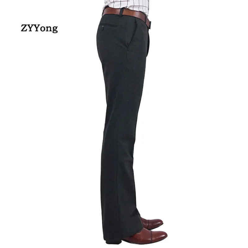 winter New Woolen Fabric Flared Boot Cut Trousers  Men's Business Casual Office Slim Black Suit Pants Large Size 37