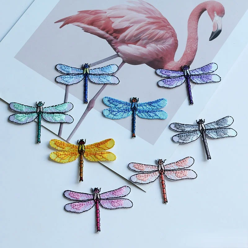 Lovely Dragonfly Embroidery Patch DIY Simple Fashion Iron-on Patches for Clothing Decorative Cloth Sticker T-shirt Bag Hat Decor