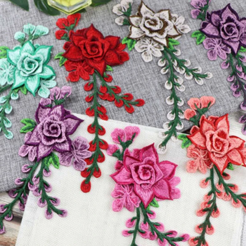 Jeans Flower Sew On Patch Embroidery Fabric Applique T-Shirt Qipao Dress Bags Supply DIY Garment Accessories 10*24cm