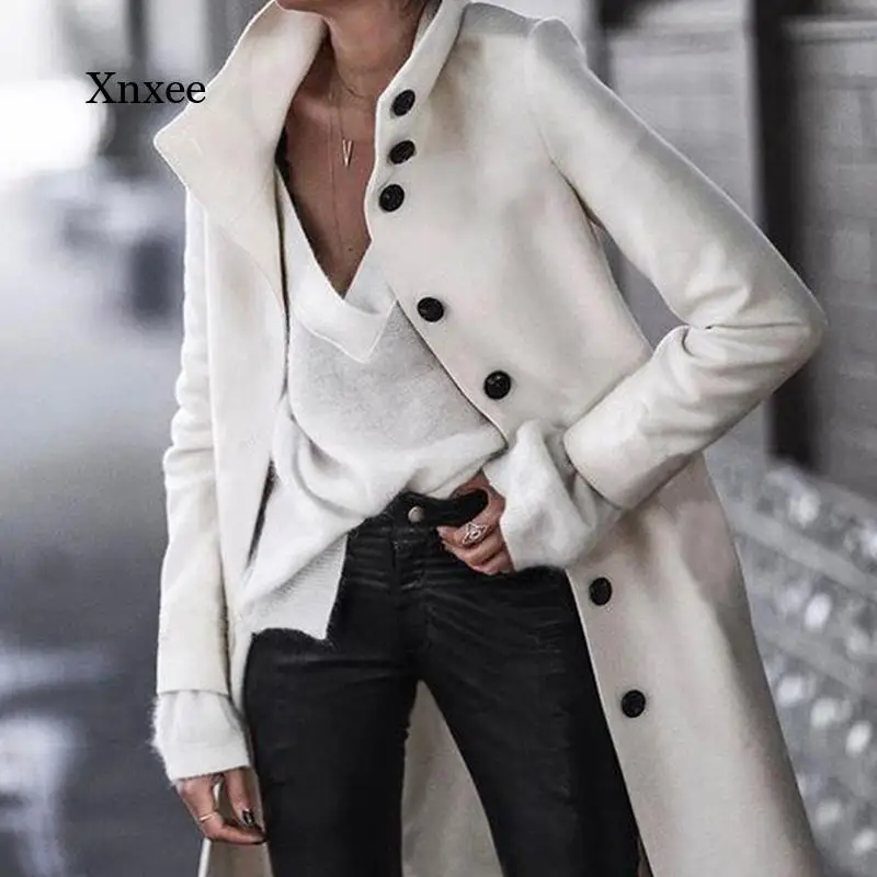 

Spring and Autumn Women's Coat Solid Color Turtleneck Lapel Button Long Sleeve Elegant Jacket Harajuku Korean Coat