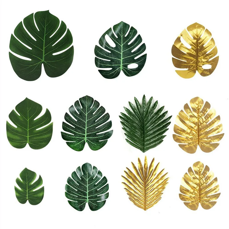 12pcs Green Artificial Tropical Palm Tree Monstera Leaves Wedding Home Garden Office Bedroom Decoration Photography Background