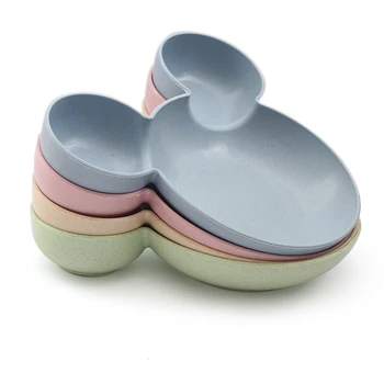 เด็กการ์ตูนเมาส์ Mickey ชามจานกล่องอาหารกลางวันเด็กทารกเด็กทารกข้าวชามพลาสติกจานอาหารว่างบนโต๊ะอาหาร