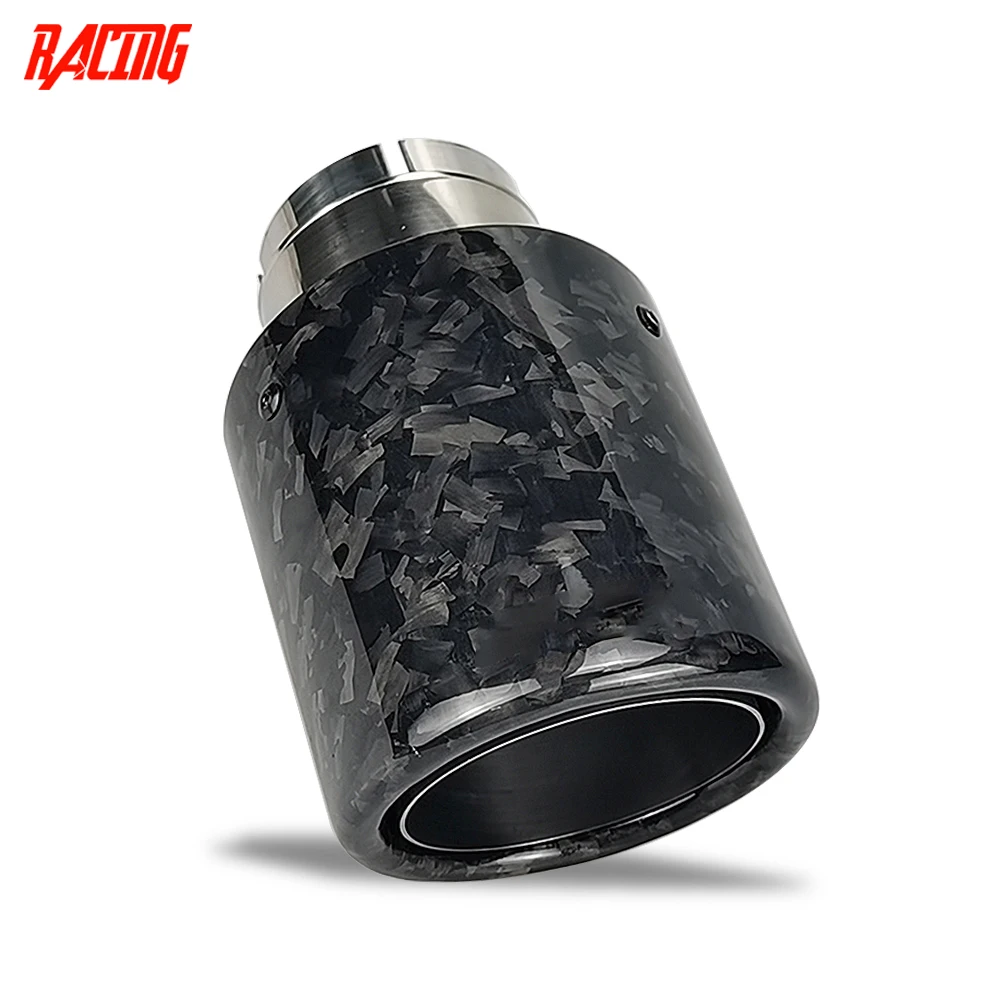 Car 1 Piece Universal Forged Carbon Fiber Glossy  Rolled Edge with Silver Inner Exhaust Tip Muffler Pipetip