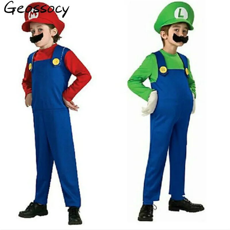 Halloween Funy Cosplay Costume Super Brothers Plumber Fancy Dress Up Party Costume Cute Kids Children Boys Girls