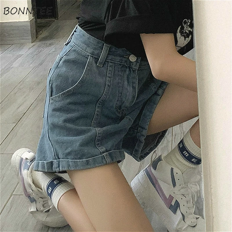 Shorts Women Vintage Ins Summer Denim Trendy High Waist Harajuku College Girls Simple Streetwear Pocket Leisure Femme Clothing