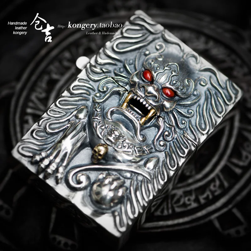 ★★Cangji handmade lighter men's S925 silver carving retro personality windproof kerosene lighter heavy machine