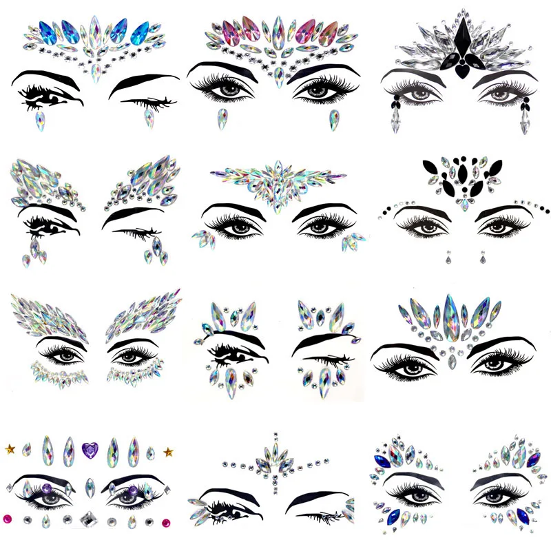 DIY Eyebrow Face Body Art Adhesive Crystal Jewels  Party Eye Tattoo Stickers Makeup  Decor  Birthday Halloween Wedding Festival