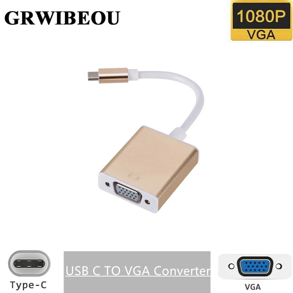 GRWIBEOU Type C to Female VGA Adapter Cable  USB 3.1 to VGA Adapter for New Macbook Surface Pro Hot Sales USB C TO VGA Converter