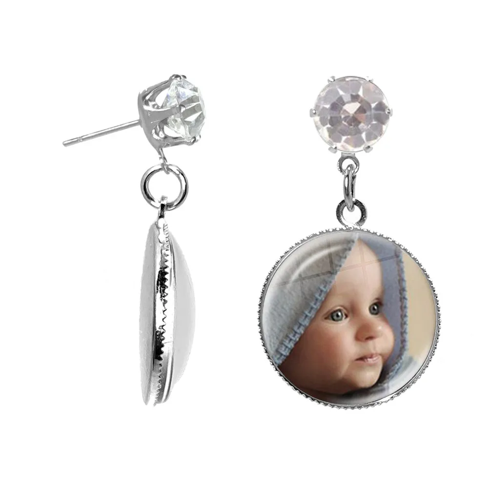 Pendientes de gota con foto personalizada para mujer y niña, aretes redondos con nombre personalizado, cúpula de cristal, joyería personalizada,