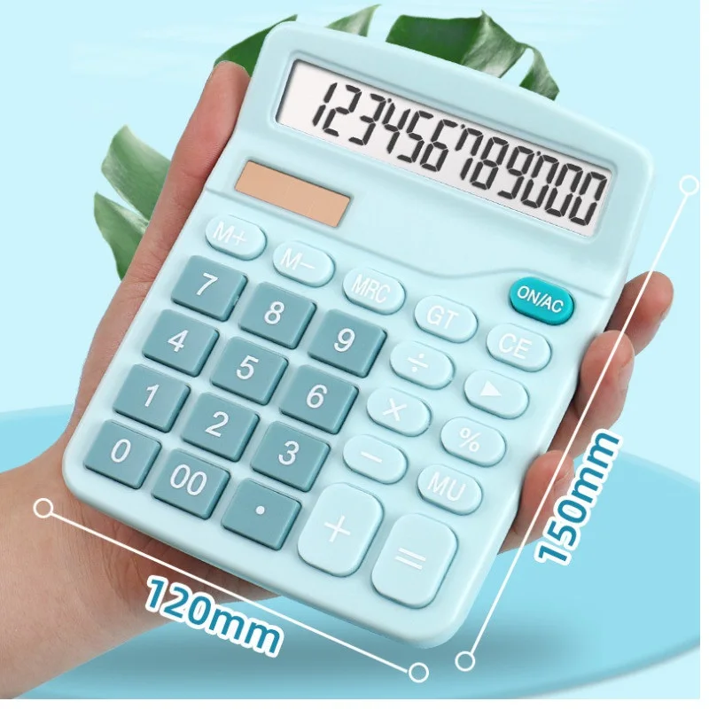 Macaron Blue Pink 12 Digit Desk Solar Calculator Large Big Buttons Financial Business Accounting Tool for School Student Office