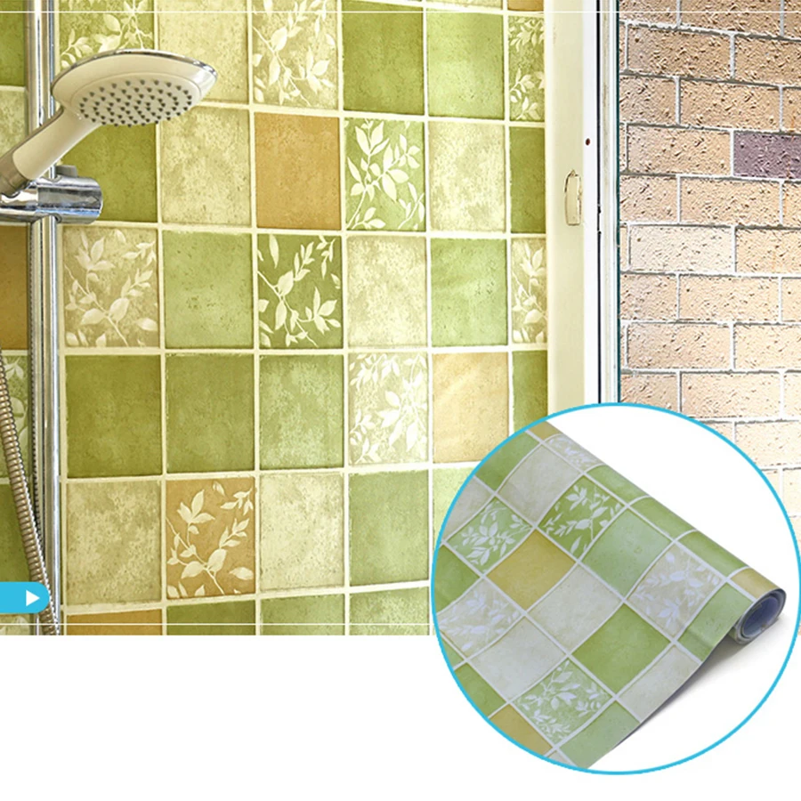 Self-Adhesive Bathroom Tile Waterproof Wallpaper Toilets Moisture-Proof Decorative Film PVC Kitchen Stove Oil-Proof Wall Sticker