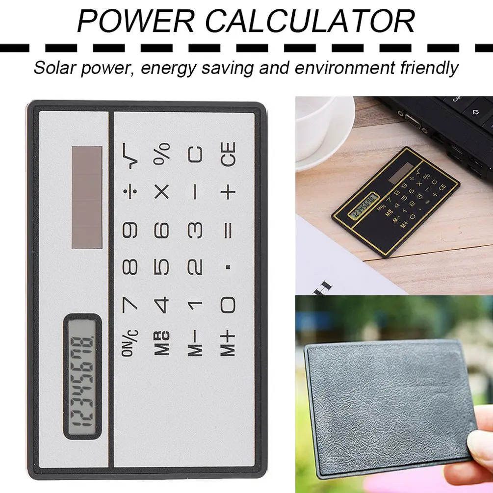 Solar Calculator 8-Digit Ultra-Thin Solar Calculator with Touch Screen Credit Card Design Mini Credit Card Size Portable