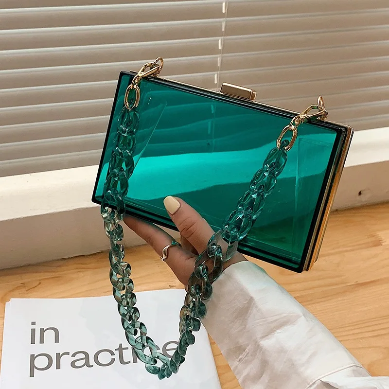 Acrylic Transparent Box Bag Tote Bag Long Acrylic Chain Shoulder Bag New High-quality PVC Women\'s Designer Bag Chain Square Bag