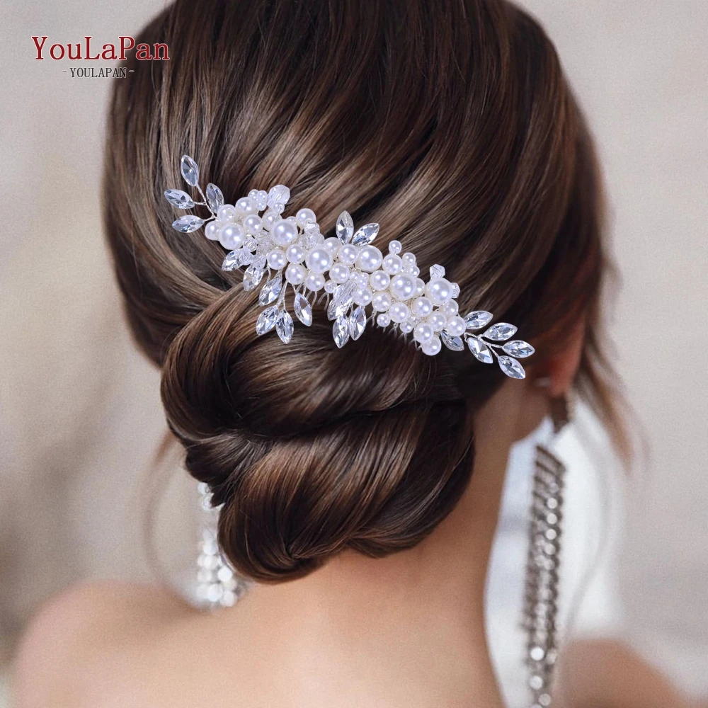 Youlapan hp13 prata nupcial headwear luxo cristal casamento grampos de cabelo pente de cabelo elegante imitação pérola pente de cabelo grampo de cabelo