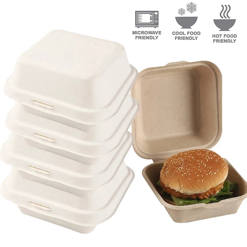 10Pcs Disposable Bento Box Fruit Salad Hamburger Box Pulp Cake Box Portable Lunch Baking Cake Packaging Box Food Container