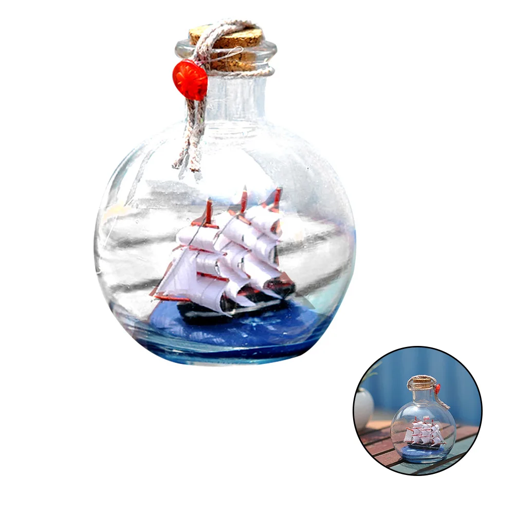 Mediterranean Pirate Ship Wishing Bottle Glass Sailing Boat Miniature Model Nautical Home Decor Gifts Crafts Small Ornaments