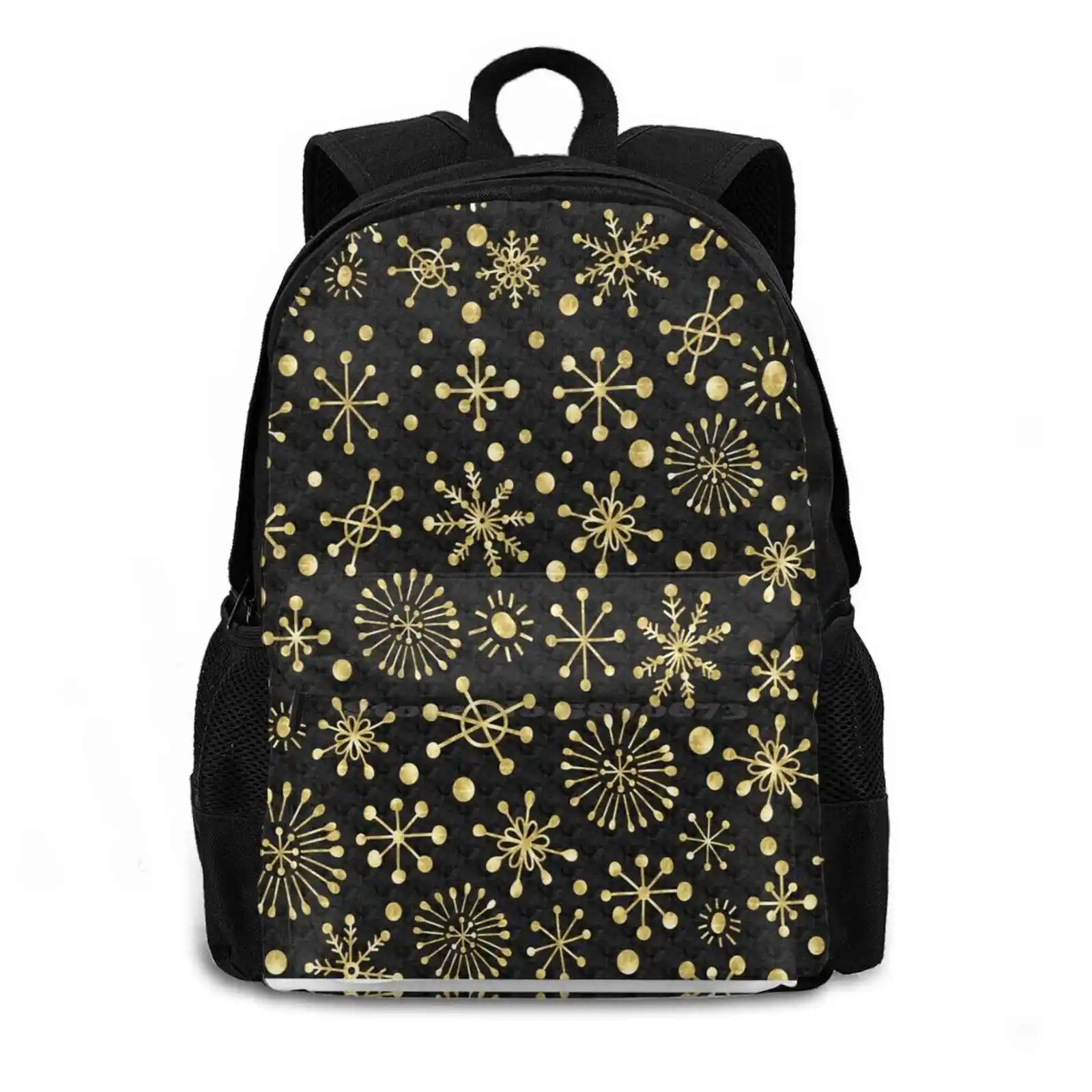 Gold Retro Stars On Black Backpacks For School Teenagers Girls Travel Bags Gold Retro Stars Black 1950S 1960