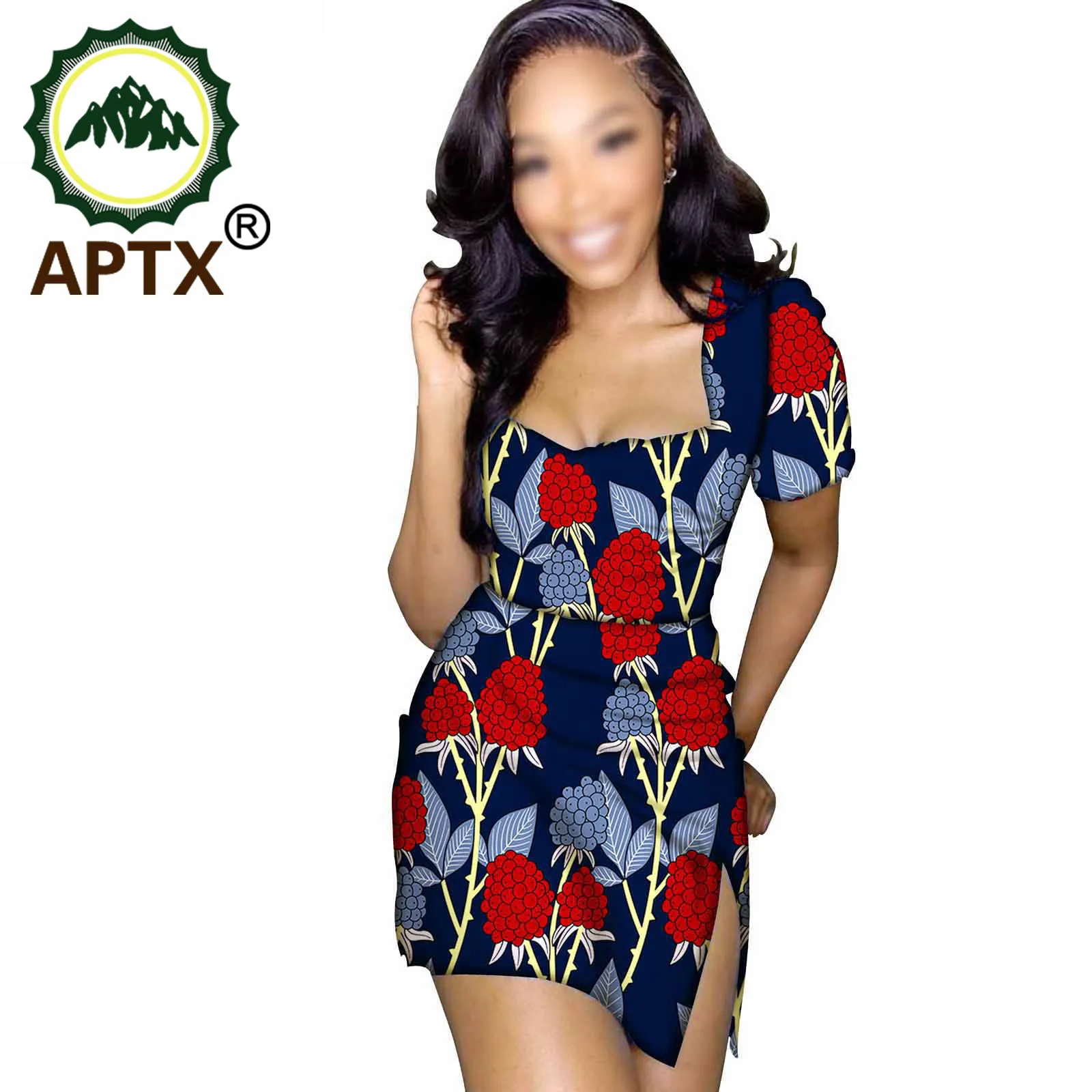 

2021 New AAfrican Women Clothing Ankara Style Above Knee Short Sleeve Sexy Floral Dress Print Wax Pure Cotton Slim Fashion