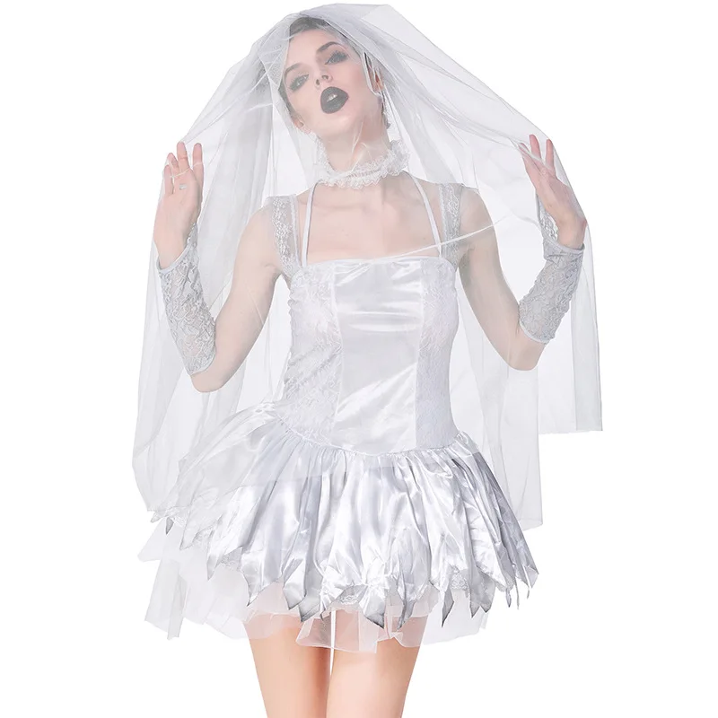 หญิงZombileแวมไพร์คอสเพลย์เครื่องแต่งกายผู้ใหญ่ผู้หญิงฮาโลวีนGhost Bride Cosplayน่ากลัวPartyแฟนซีชุดเครื่องแต่งกาย