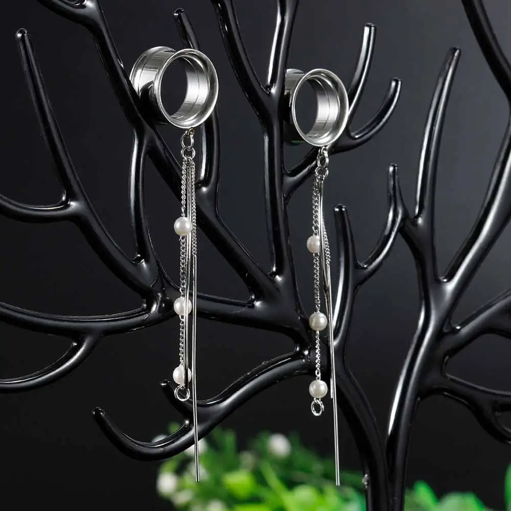 KUBOOZ popularne kolczyki ze stali nierdzewnej frędzle wisiorek tunele wtyczki piercing biżuteria kolczyk wskaźniki nosze dla kobiet 2 sztuk — zdjęcie 6