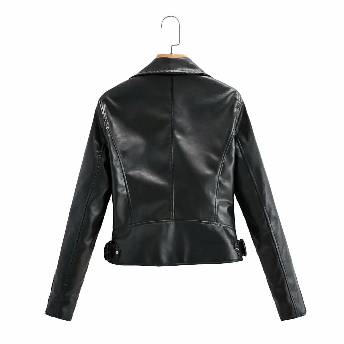 Chaquetas de cuero con cremallera para mujer, abrigo básico con cuello vuelto, motociclista, suave, color negro, primavera y otoño, novedad