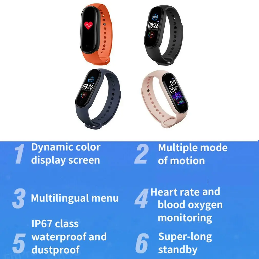 M5 الذكية ووتش الرجال النساء القلب معدل Smartband اللياقة البدنية المقتفي Smartwatch الفرقة 5 الرياضة ووتش الذكية سوار ل IOS الروبوت