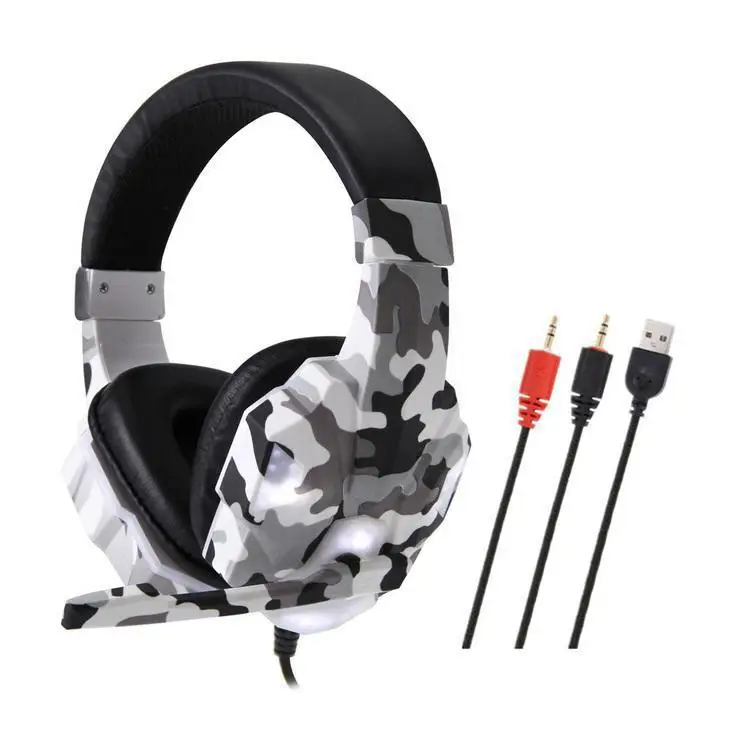 Professional Gaming Headphone USB Wired Bass Stereo Folding Gamer Headset With Microphone LED Light For PC Computer Earphones